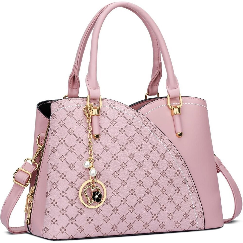 Women’s Pink Flower Triple Compartment Satchel Fashion Top Handle Shoulder Bag